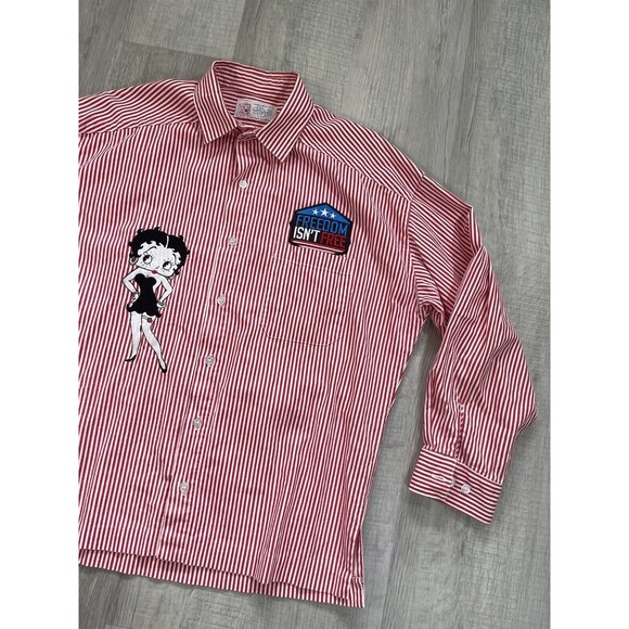 Betty Boop Too Cute Red Pin Stripe Long Sleeve Large Vintage 1993 Rare Cartoon O - Picture 3 of 9
